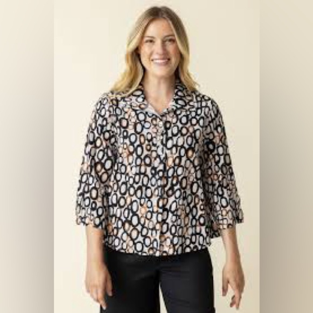 Habitat inner circle statement blouse linen cotton blend women's size XL